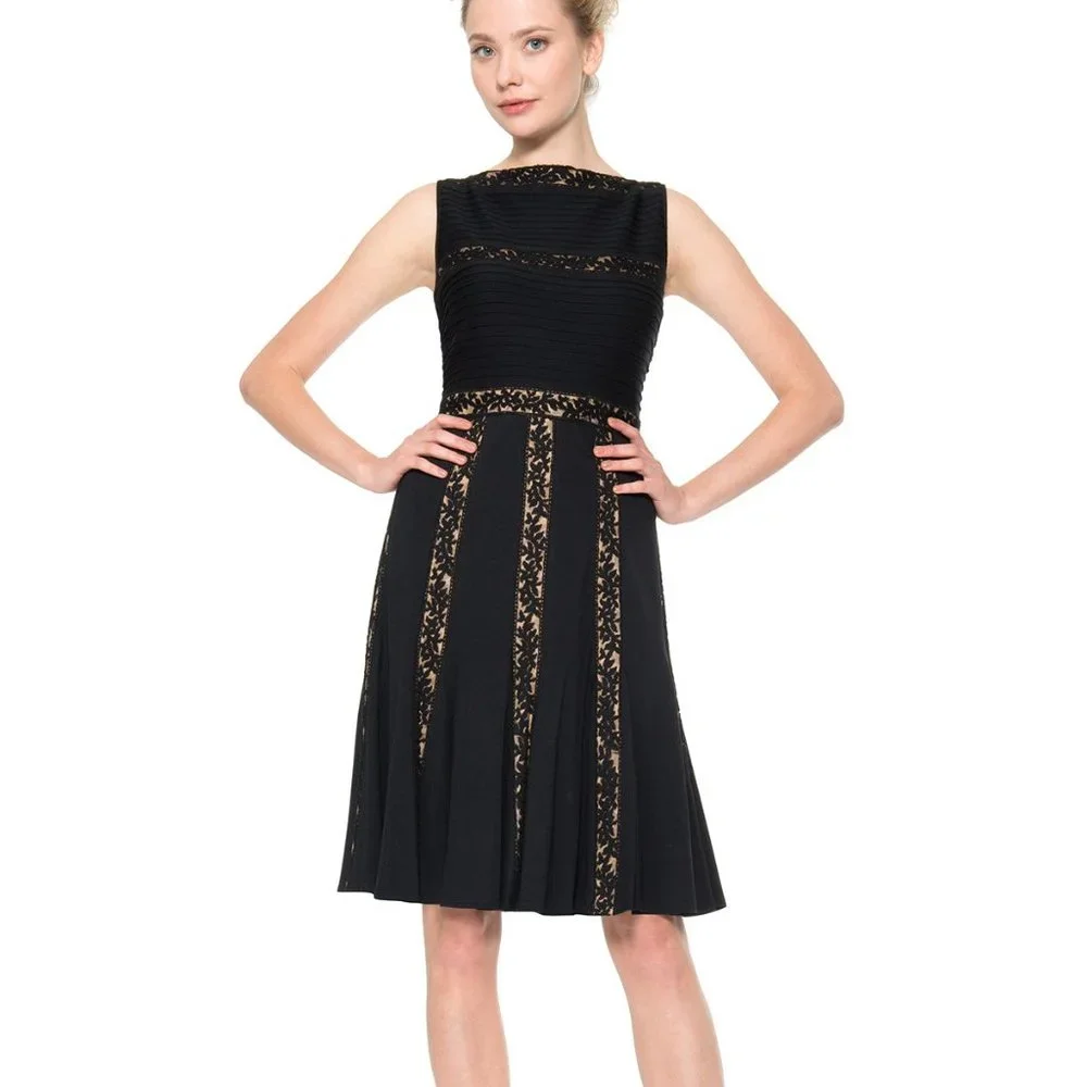 Tadashi Shoji Pintuck Jersey And Lace Dress - Picture 1 of 6